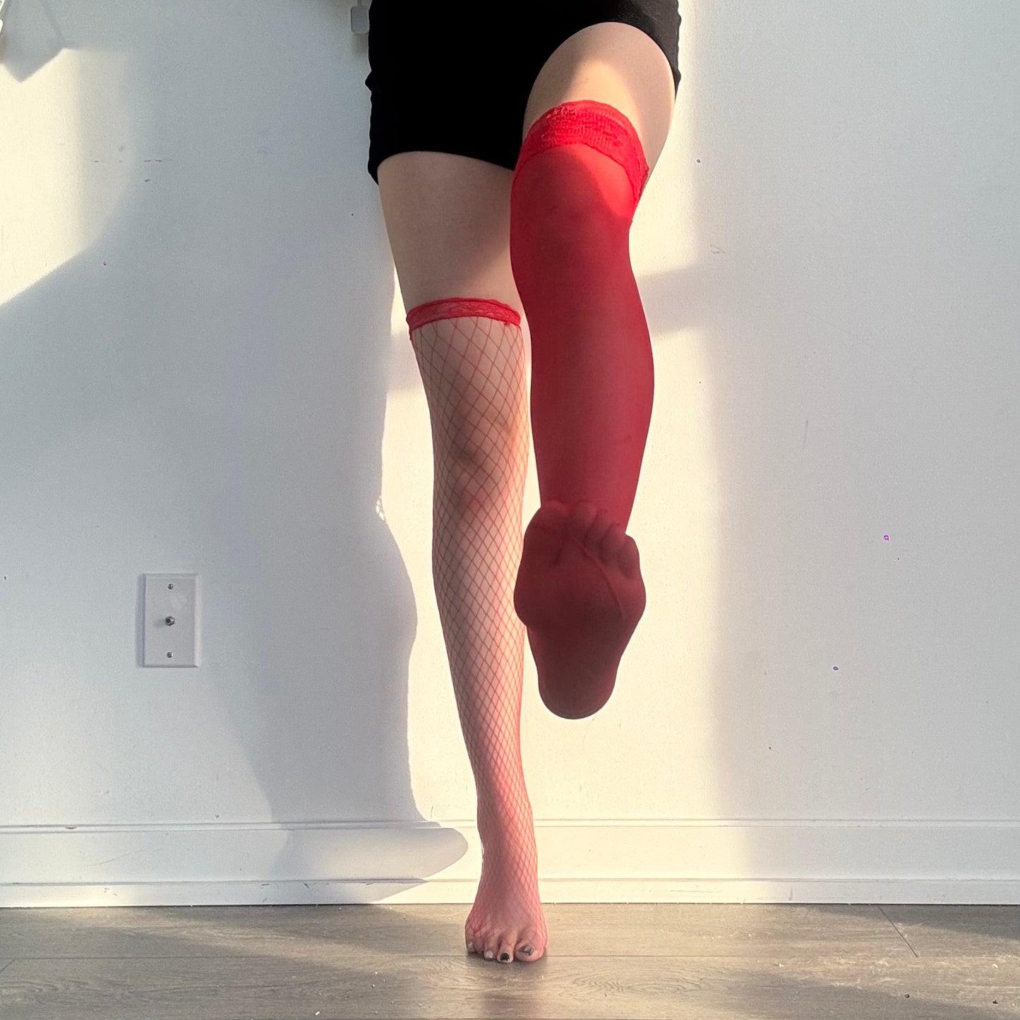 Red thigh-high stockings