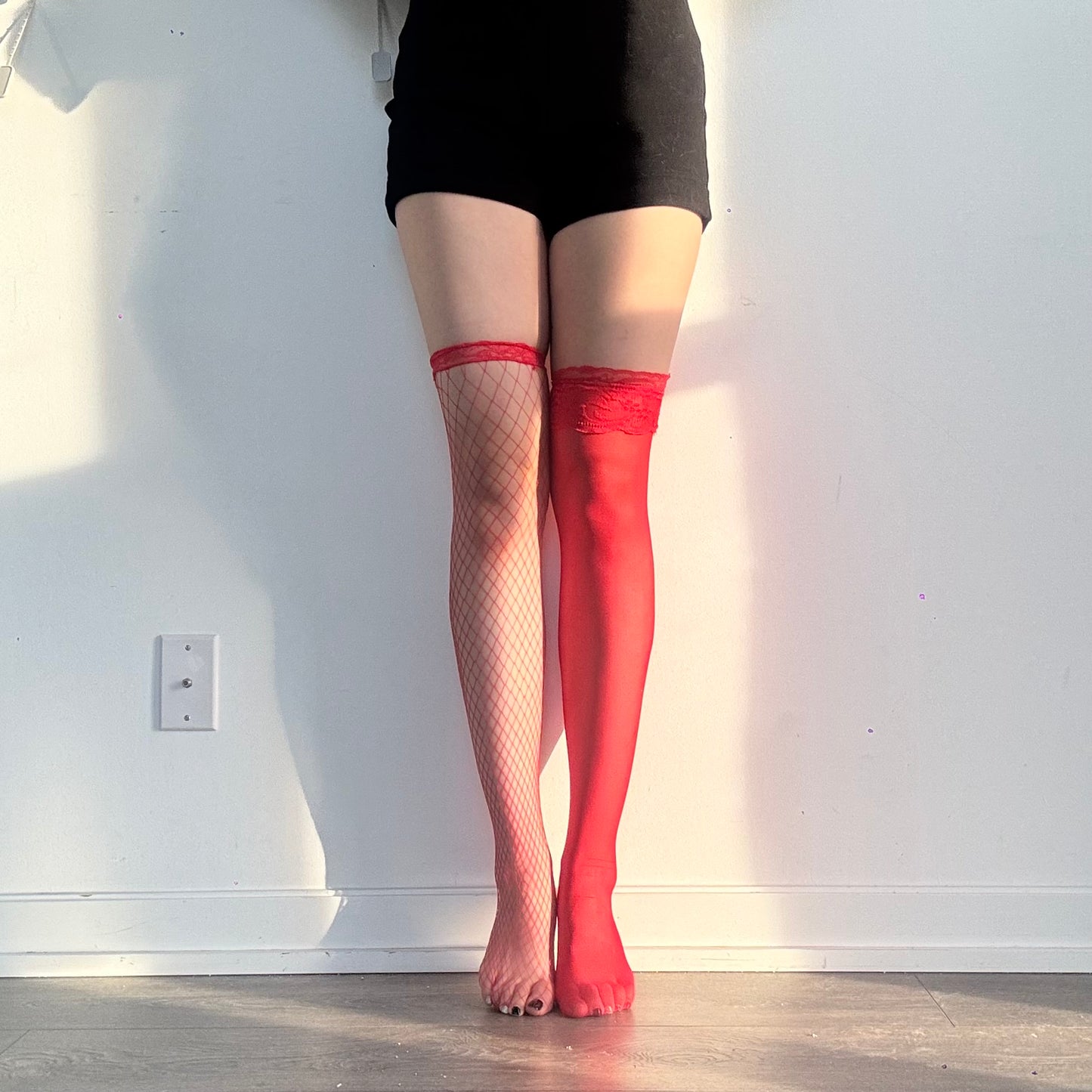 Red thigh-high stockings